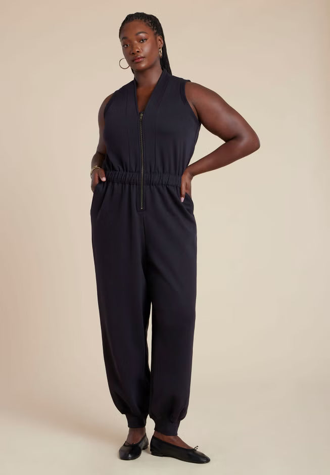 ELOQUII Sleeveless Knit Jumpsuit - Black Onyx