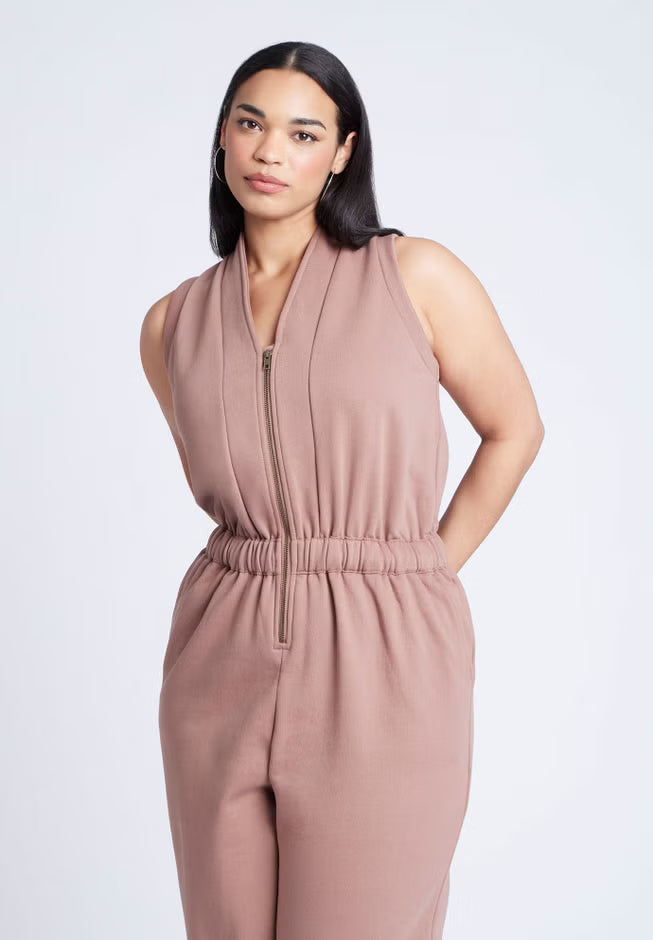 ELOQUII Sleeveless Knit Jumpsuit - Brown