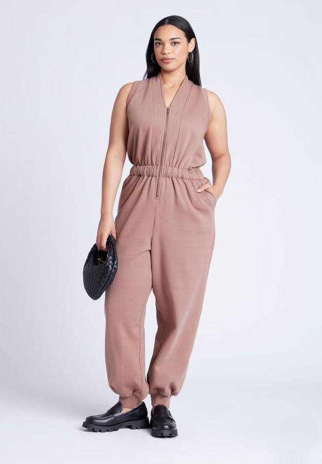 ELOQUII Sleeveless Knit Jumpsuit - Brown