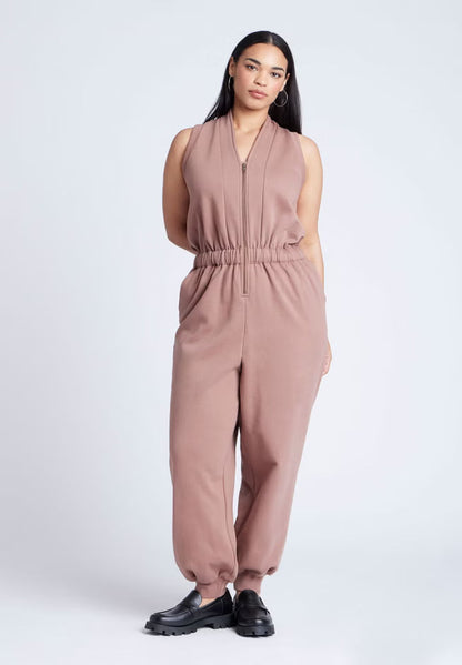 ELOQUII Sleeveless Knit Jumpsuit - Brown