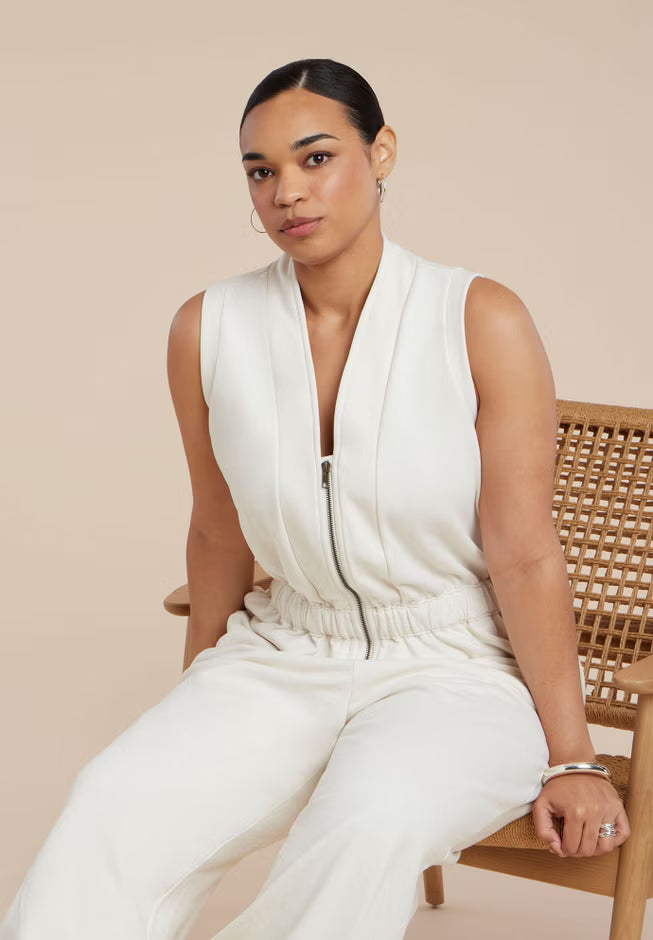ELOQUII Sleeveless Knit Jumpsuit - Sugar Swizzle