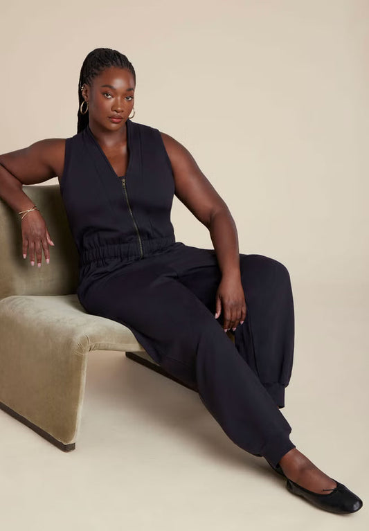 ELOQUII Sleeveless Knit Jumpsuit - Black Onyx