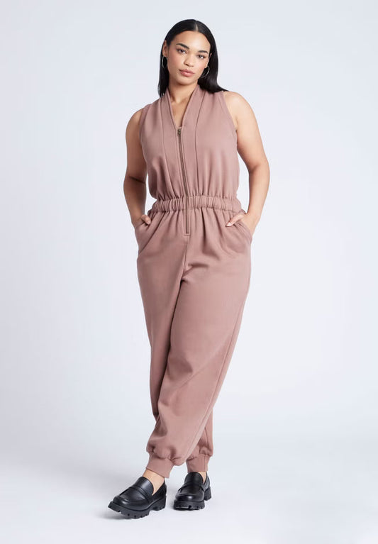 ELOQUII Sleeveless Knit Jumpsuit - Brown