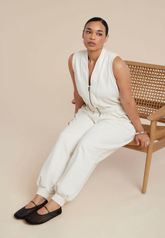 ELOQUII Sleeveless Knit Jumpsuit - Sugar Swizzle