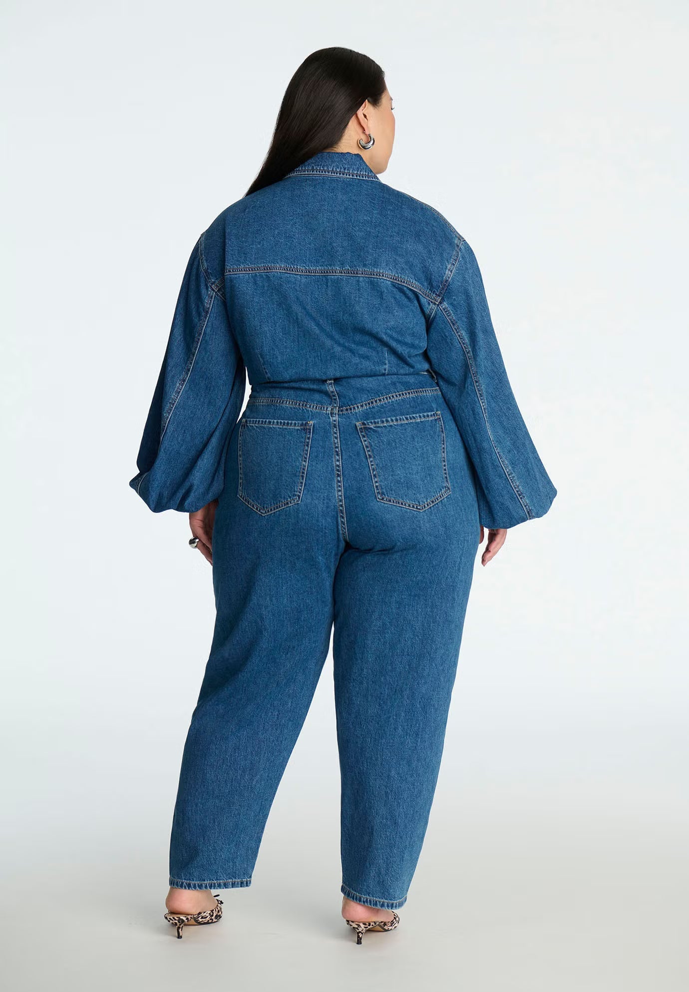 ELOQUII Barrel Leg Denim Jumpsuit - Light Blue Wash