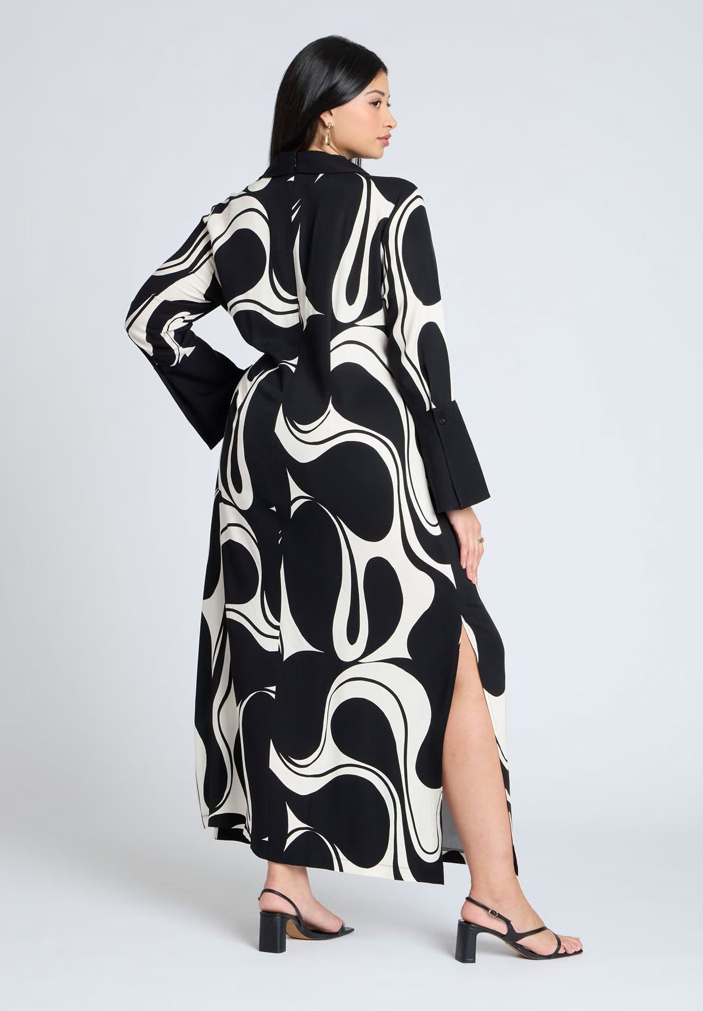 ELOQUII Printed Collared Maxi Dress - Cookies And Cream