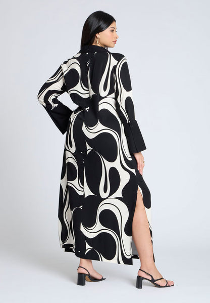 ELOQUII Printed Collared Maxi Dress - Cookies And Cream