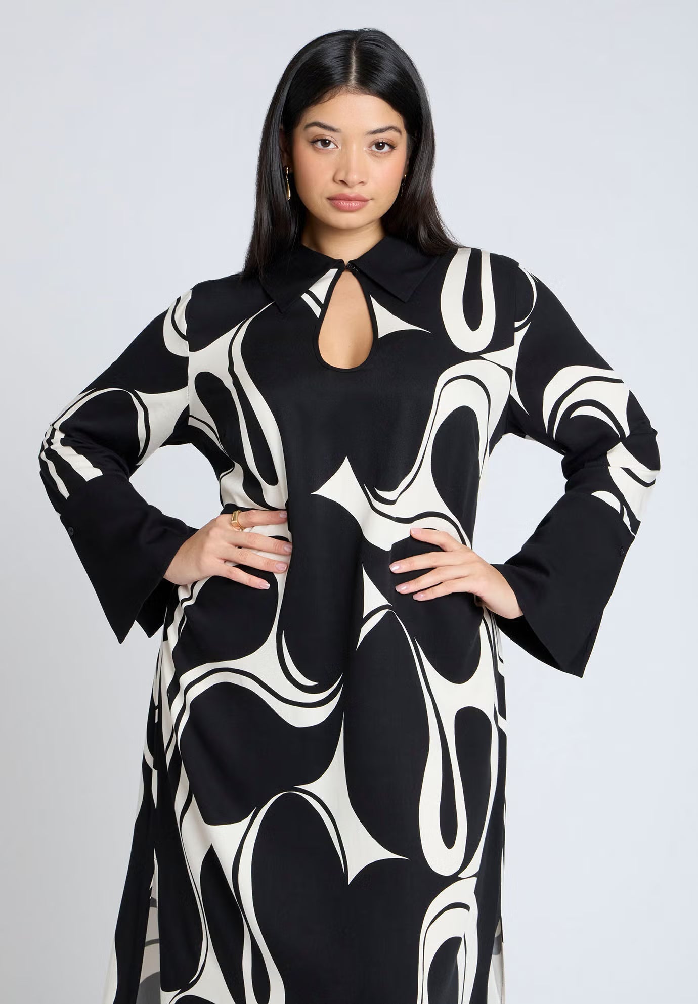 ELOQUII Printed Collared Maxi Dress - Cookies And Cream