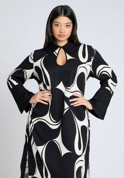 ELOQUII Printed Collared Maxi Dress - Cookies And Cream