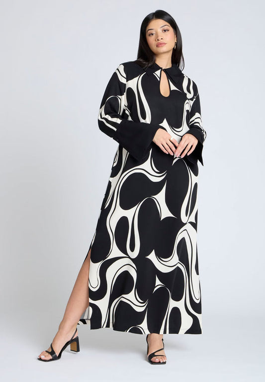 ELOQUII Printed Collared Maxi Dress - Cookies And Cream