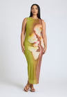 ELOQUII Printed Mesh Dress With Shirring - Fragile Sprout