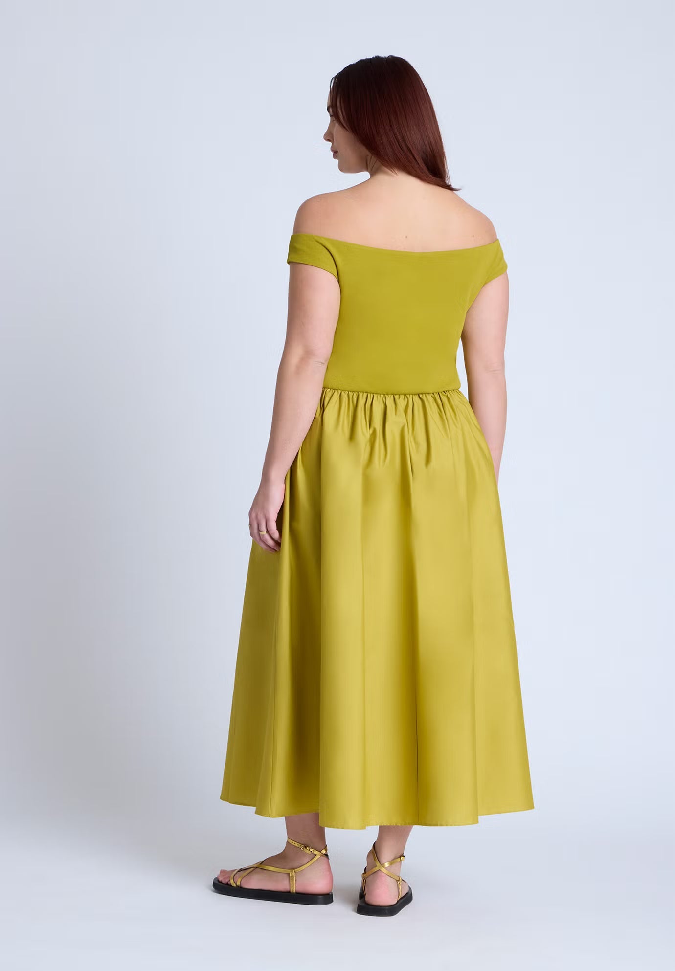 ELOQUII Boat Neck Mixed Fabric Dress - Chartreuse