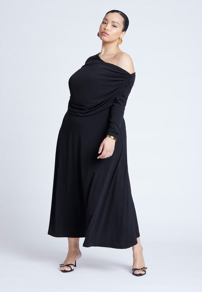 ELOQUII Knit Shirred Dress - Black Onyx