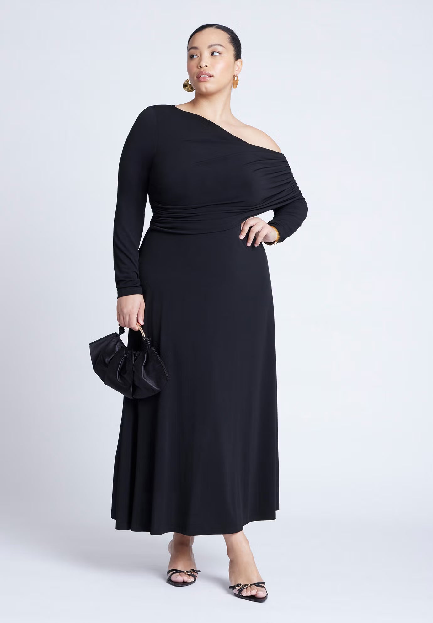 ELOQUII Knit Shirred Dress - Black Onyx