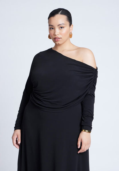 ELOQUII Knit Shirred Dress - Black Onyx