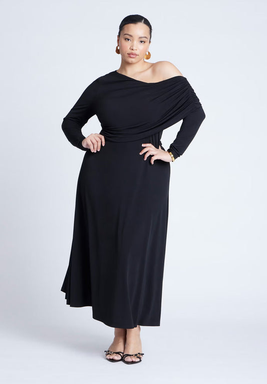 ELOQUII Knit Shirred Dress - Black Onyx