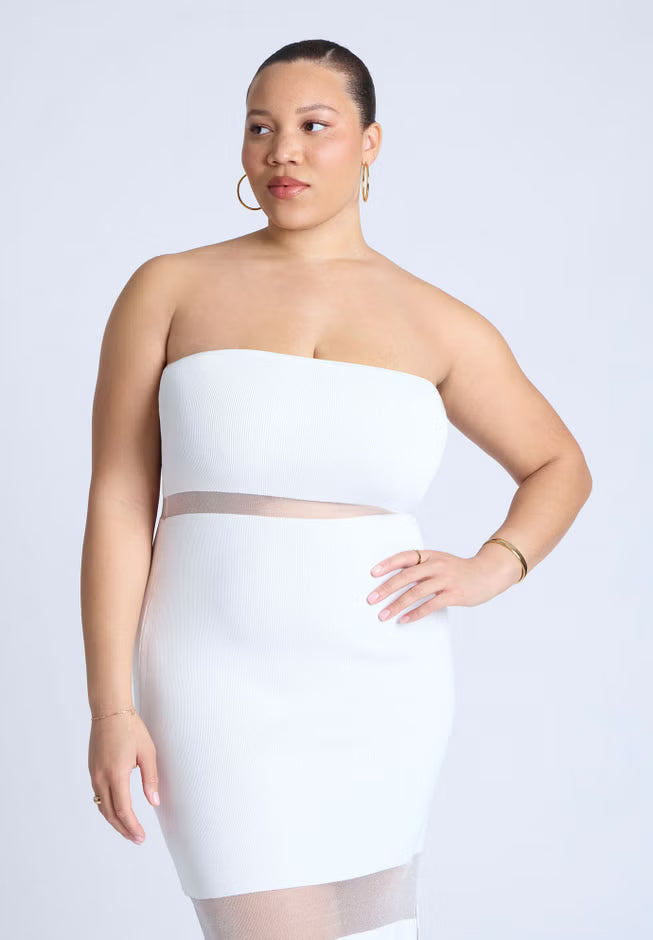 ELOQUII Sheer Panel Maxi Dress - Jet Stream