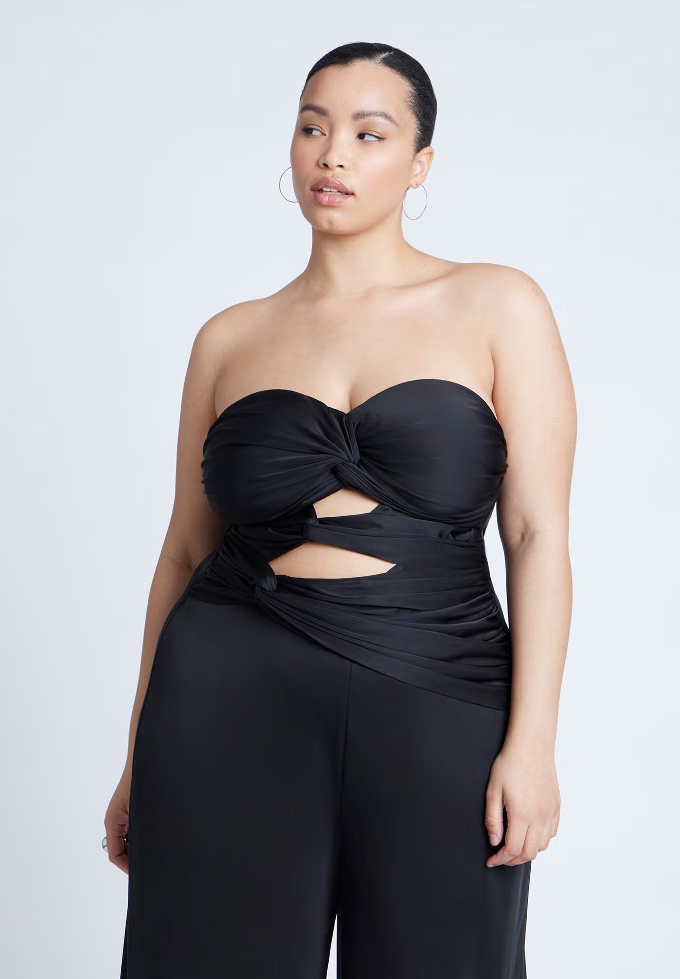 ELOQUII Twist Detail Jumpsuit With Cutout - Black Onyx