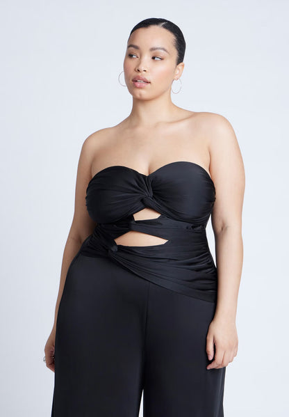ELOQUII Twist Detail Jumpsuit With Cutout - Black Onyx