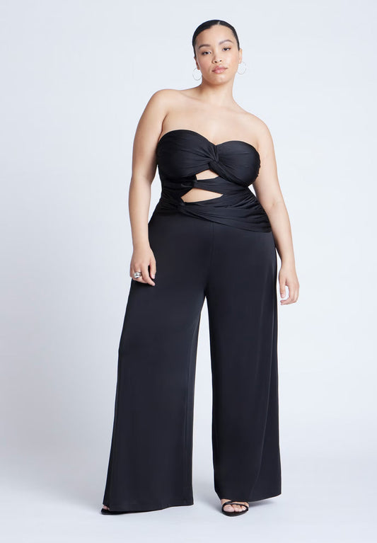 ELOQUII Twist Detail Jumpsuit With Cutout - Black Onyx