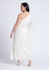 ELOQUII One Shoulder Dramatic Sleeve Sequin Dress - Coconut Milk