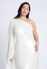ELOQUII One Shoulder Dramatic Sleeve Sequin Dress - Coconut Milk