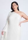 ELOQUII One Shoulder Dramatic Sleeve Sequin Dress - Coconut Milk