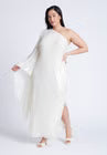 ELOQUII One Shoulder Dramatic Sleeve Sequin Dress - Coconut Milk