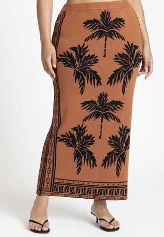 ELOQUII Intarsia Column Skirt - Palm Print