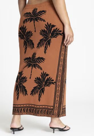 ELOQUII Intarsia Column Skirt - Palm Print