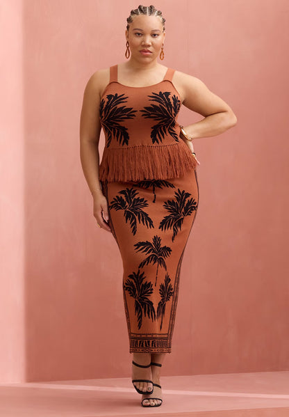 ELOQUII Intarsia Column Skirt - Palm Print