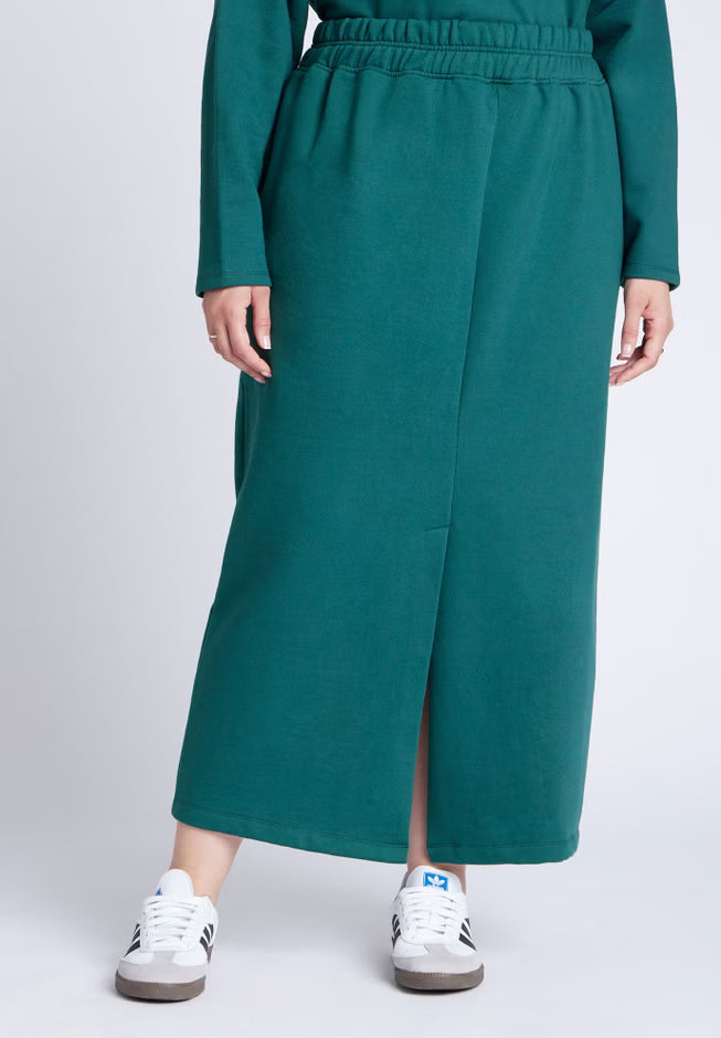 ELOQUII Maxi French Terry Skirt - Deep Pine Green