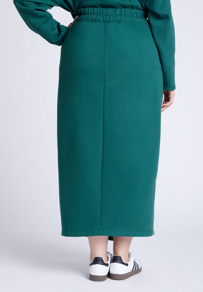 ELOQUII Maxi French Terry Skirt - Deep Pine Green