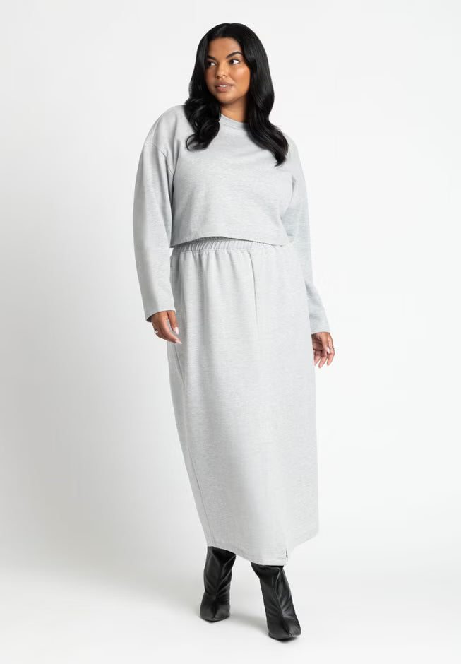 ELOQUII Maxi French Terry Skirt - Grey
