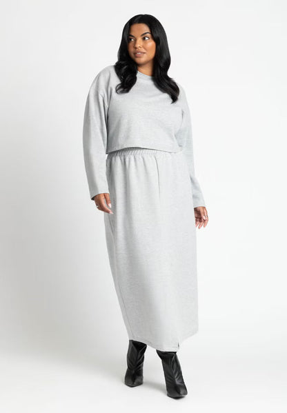 ELOQUII Maxi French Terry Skirt - Grey