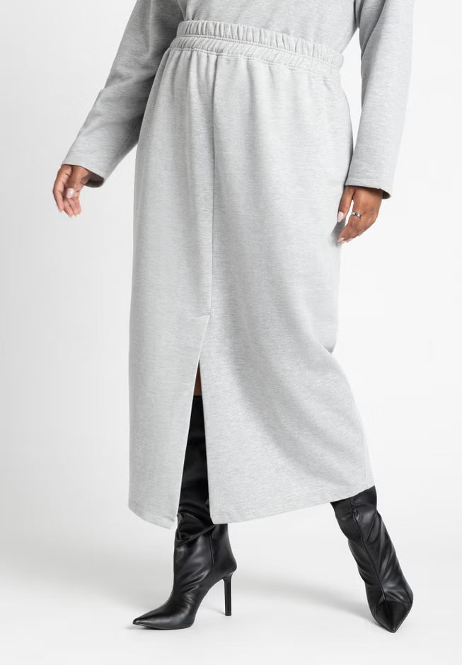 ELOQUII Maxi French Terry Skirt - Grey