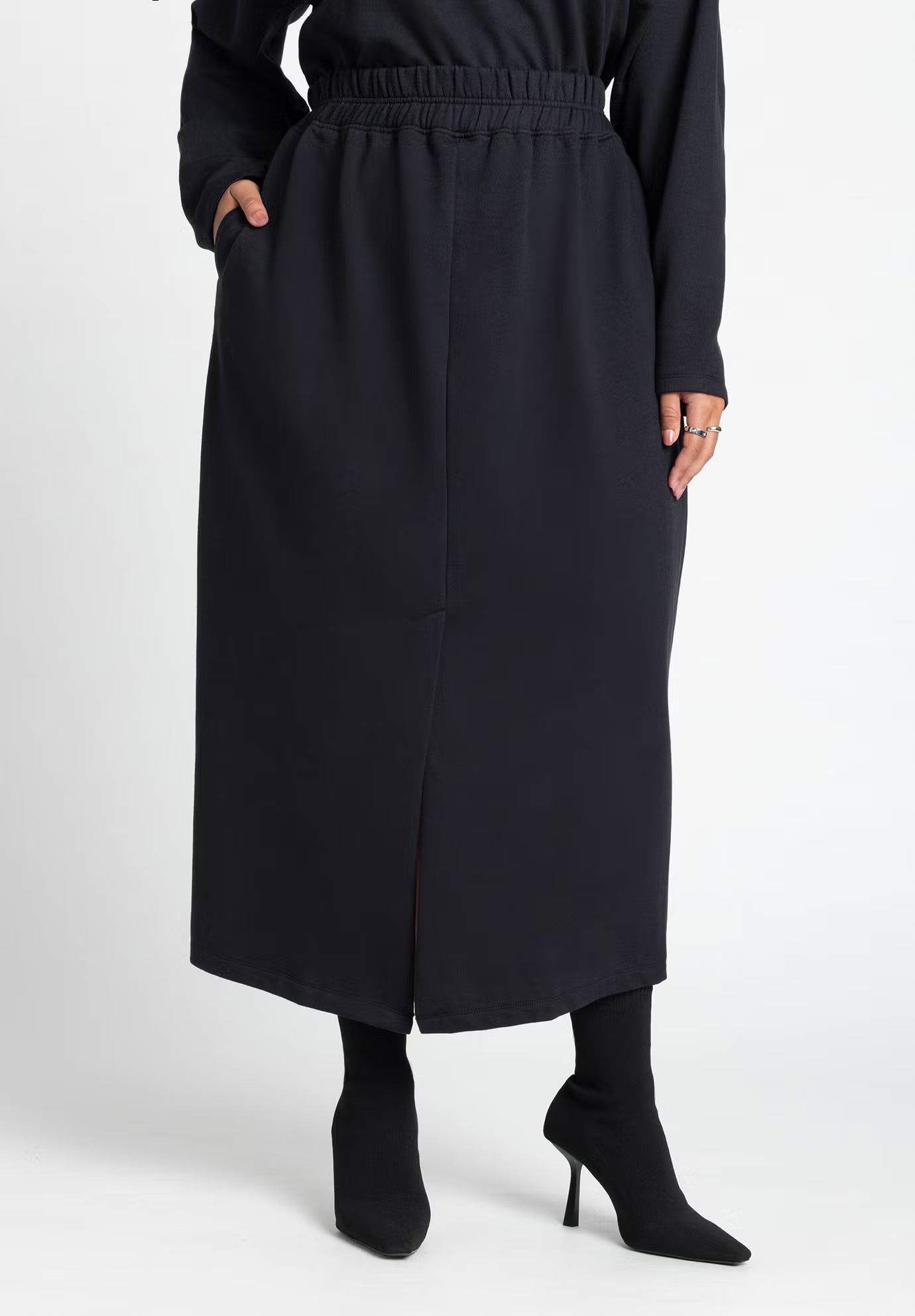 ELOQUII Maxi French Terry Skirt - Black