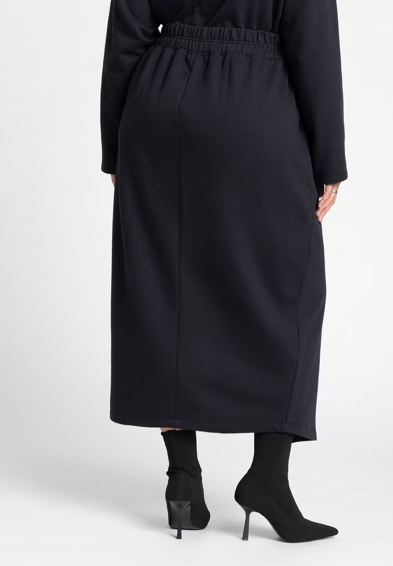 ELOQUII Maxi French Terry Skirt - Black