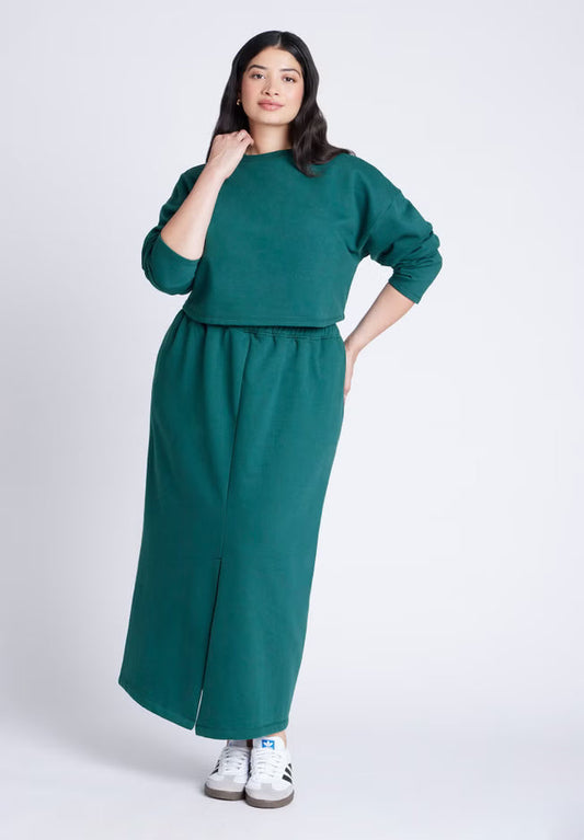 ELOQUII Maxi French Terry Skirt - Deep Pine Green