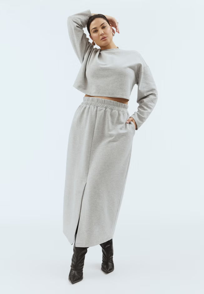 ELOQUII Maxi French Terry Skirt - Grey