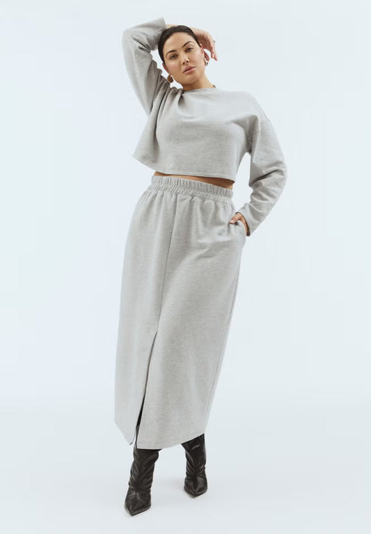 ELOQUII Maxi French Terry Skirt - Grey