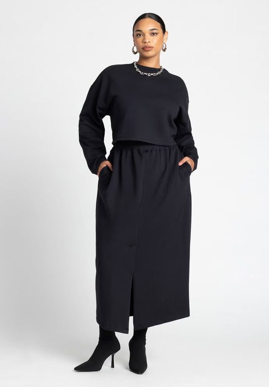 ELOQUII Maxi French Terry Skirt - Black