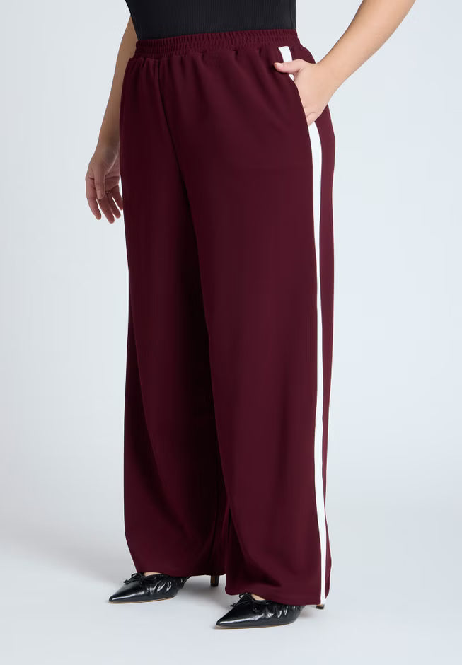 ELOQUII Track Pant With Side Stripe - Burgundy