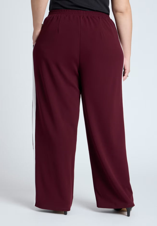 ELOQUII Track Pant With Side Stripe - Burgundy