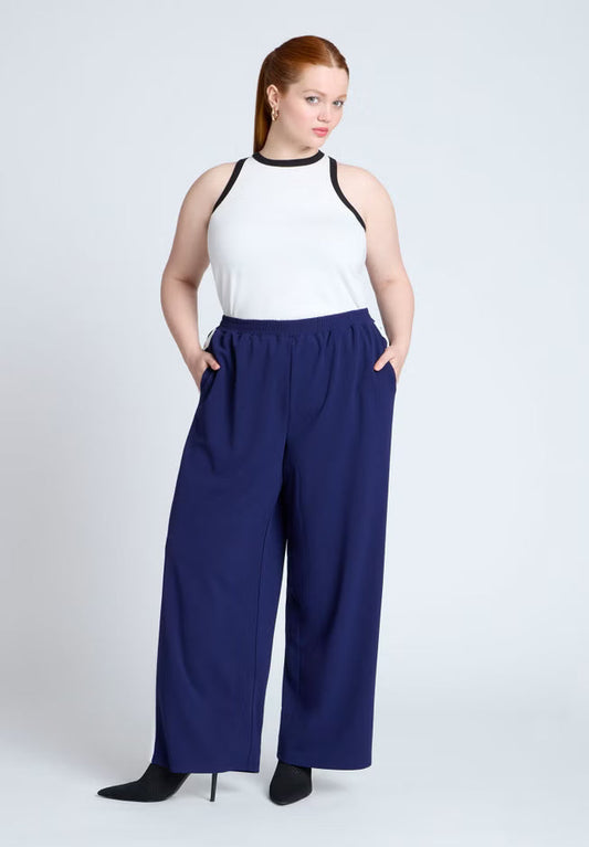 ELOQUII Track Pant With Side Stripe - Navy
