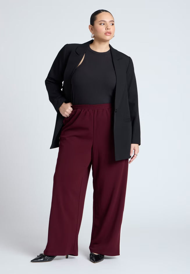 ELOQUII Track Pant With Side Stripe - Burgundy