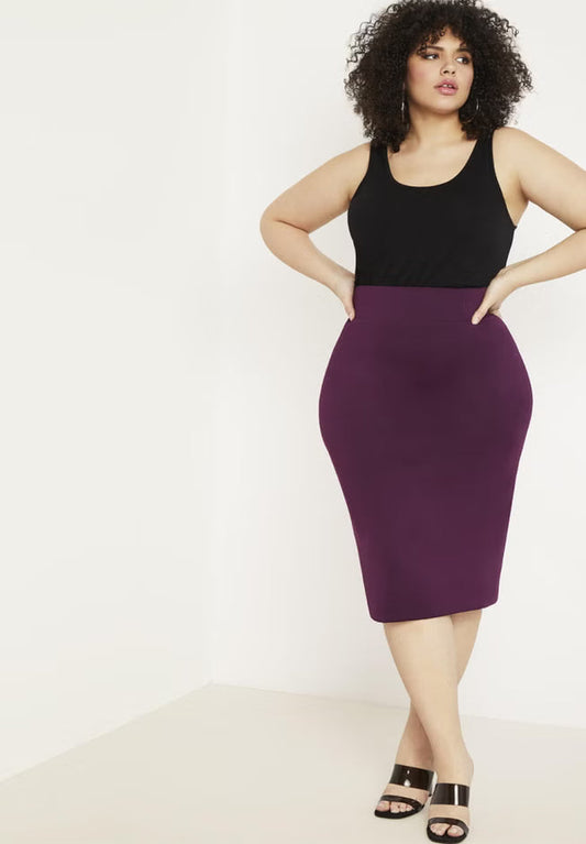 ELOQUII Neoprene Pencil Skirt - Potent Purple