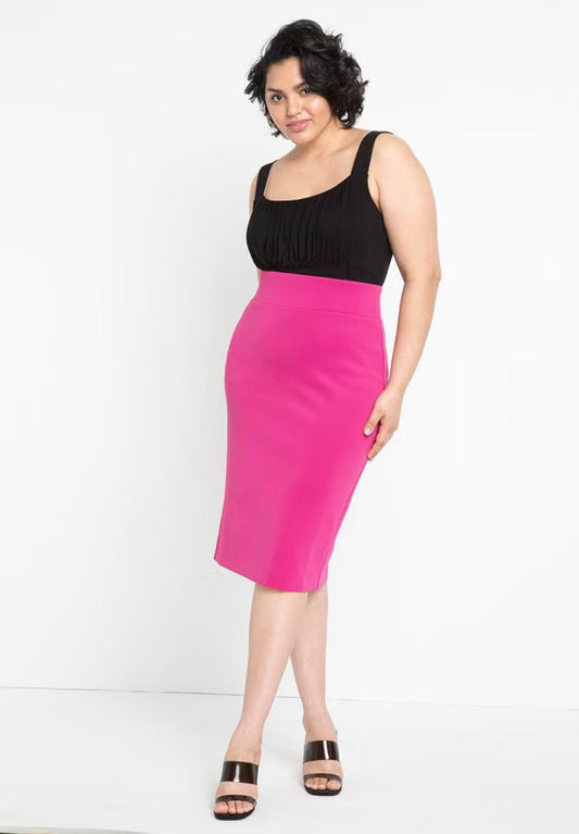 ELOQUII Neoprene Pencil Skirt - Festival Fuchsia