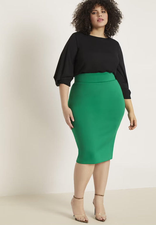 ELOQUII Neoprene Pencil Skirt - Emerald