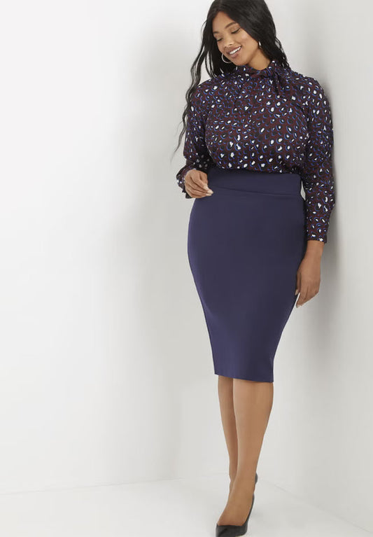ELOQUII Neoprene Pencil Skirt - Ocean Cavern